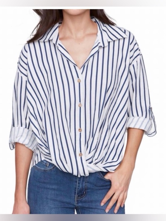 Zara Tops - Zara Striped Roll Up Sleeves Shirt with front Twist